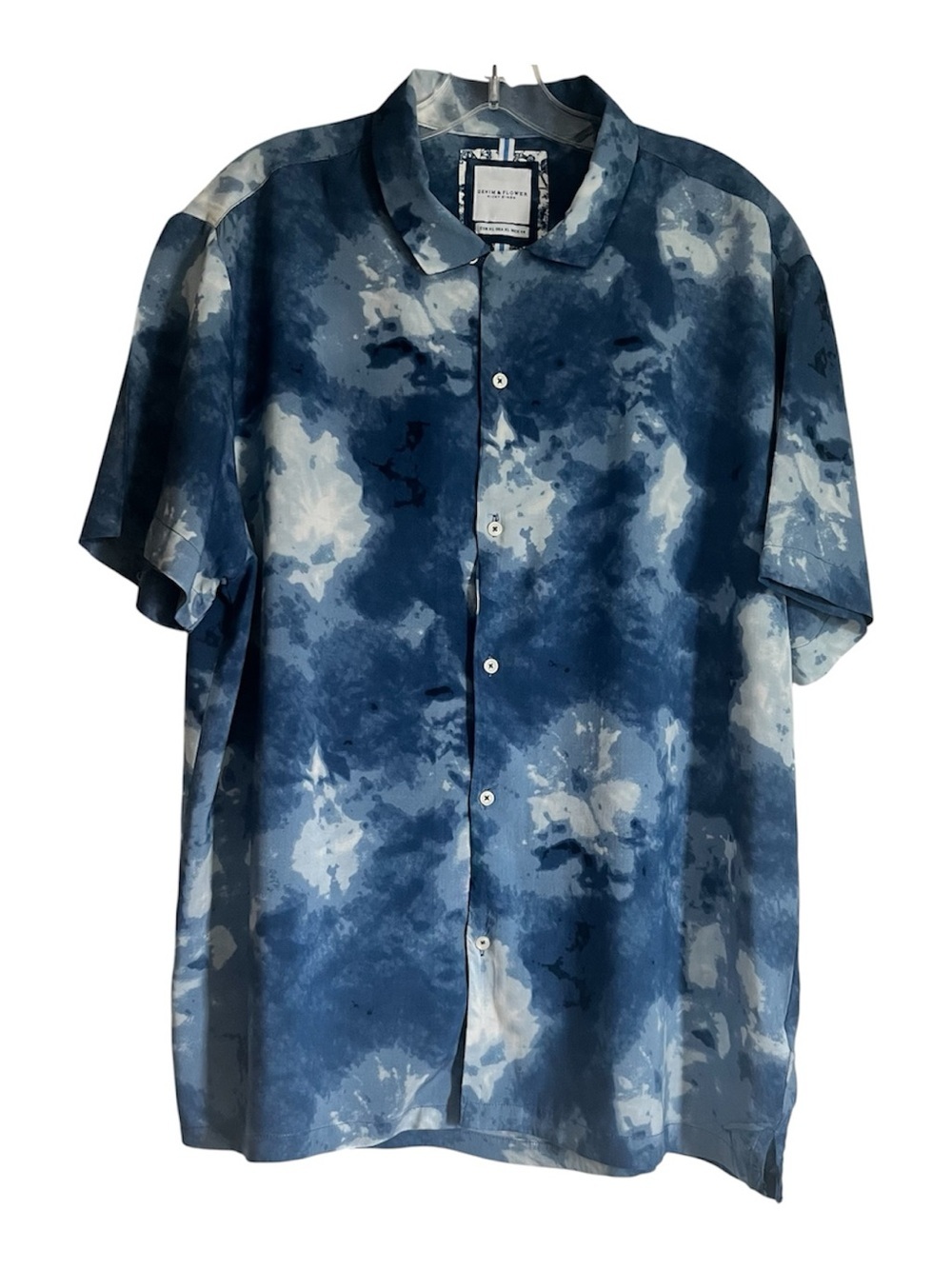 Denim & Flower Blue Tie-Dye Short Sleeve Button-Down Shirt